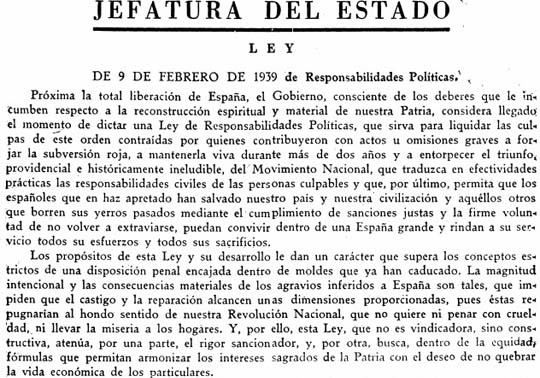 Portada BOE  Ley de Responsabilidades Políticas (1939)